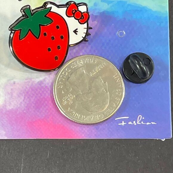 Hello Kitten Lapel Pin Strawberry Hair Bow Cat Brooch Accessories Jewelry Badge - Picture 2 of 5
